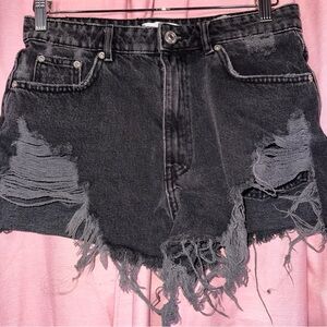 Zara Black Distressed Denim Jean Shorts